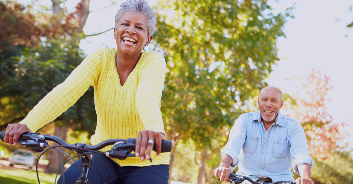 Older couple riding bicycles